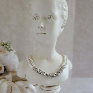 Vintage Pearl Necklace with Crystal Pendant Collar