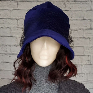 Blue Velvet Formal Winter Hat with Veil
