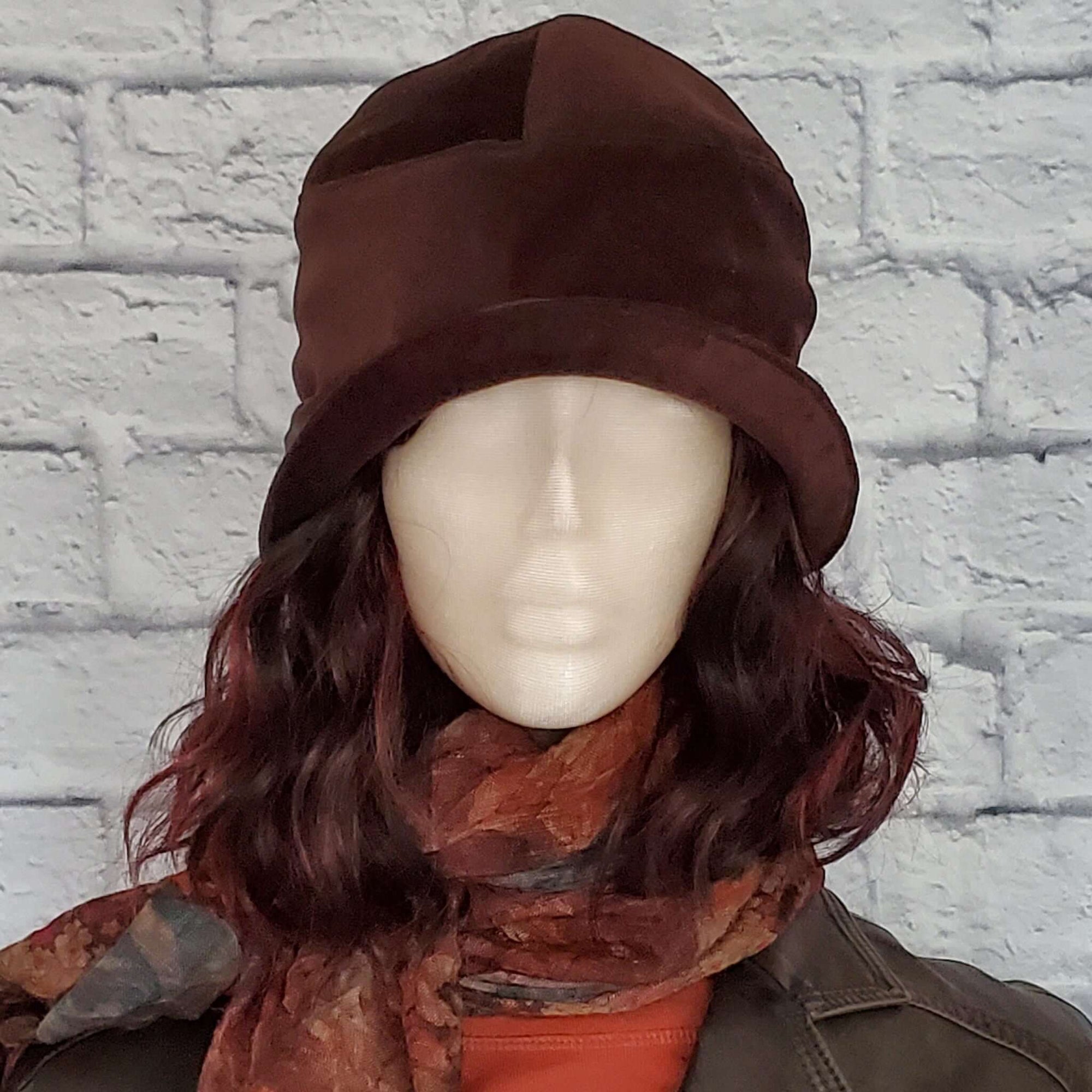 Brown Velvet Cloche Hat