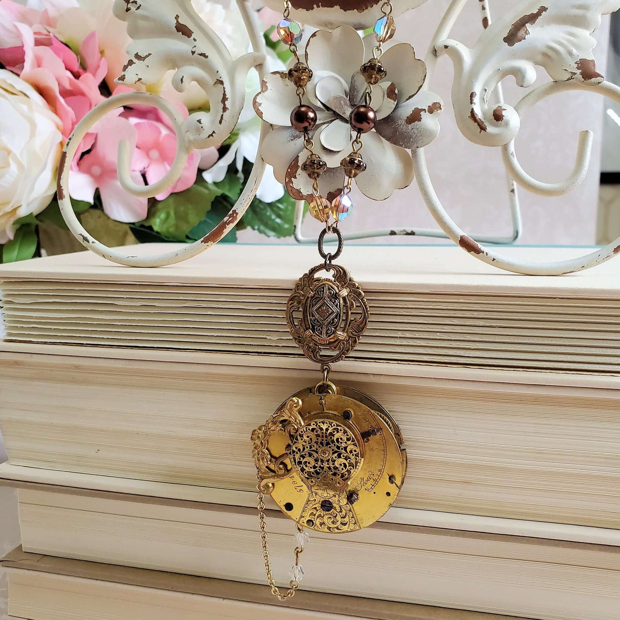 Antique Watch Inner Movements Pendant featuring the Watch Cock