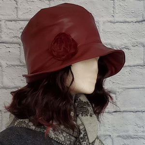 Cloche Hat with Burgundy Velvet Rose