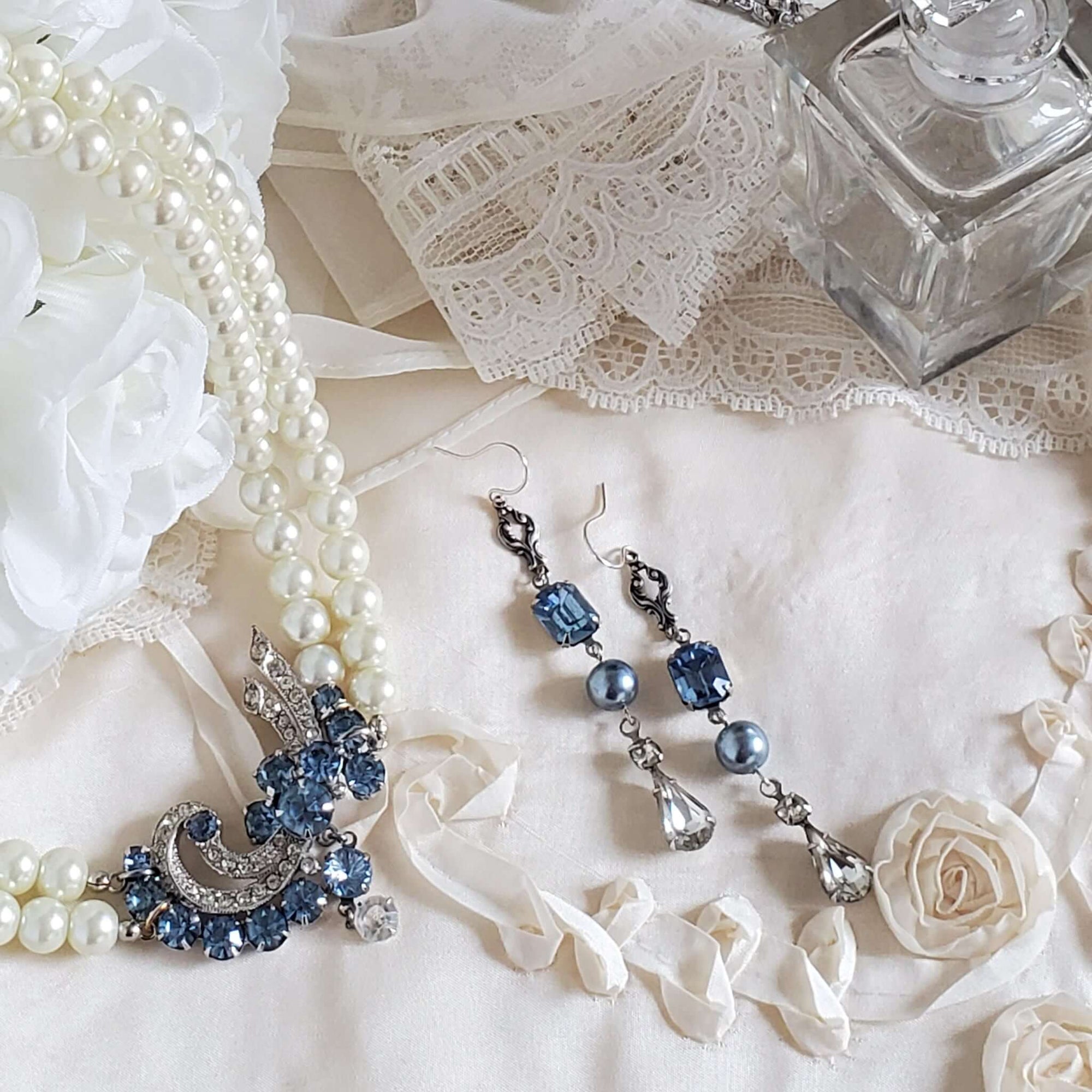 Vintage Blue Bridal Drop Earrings