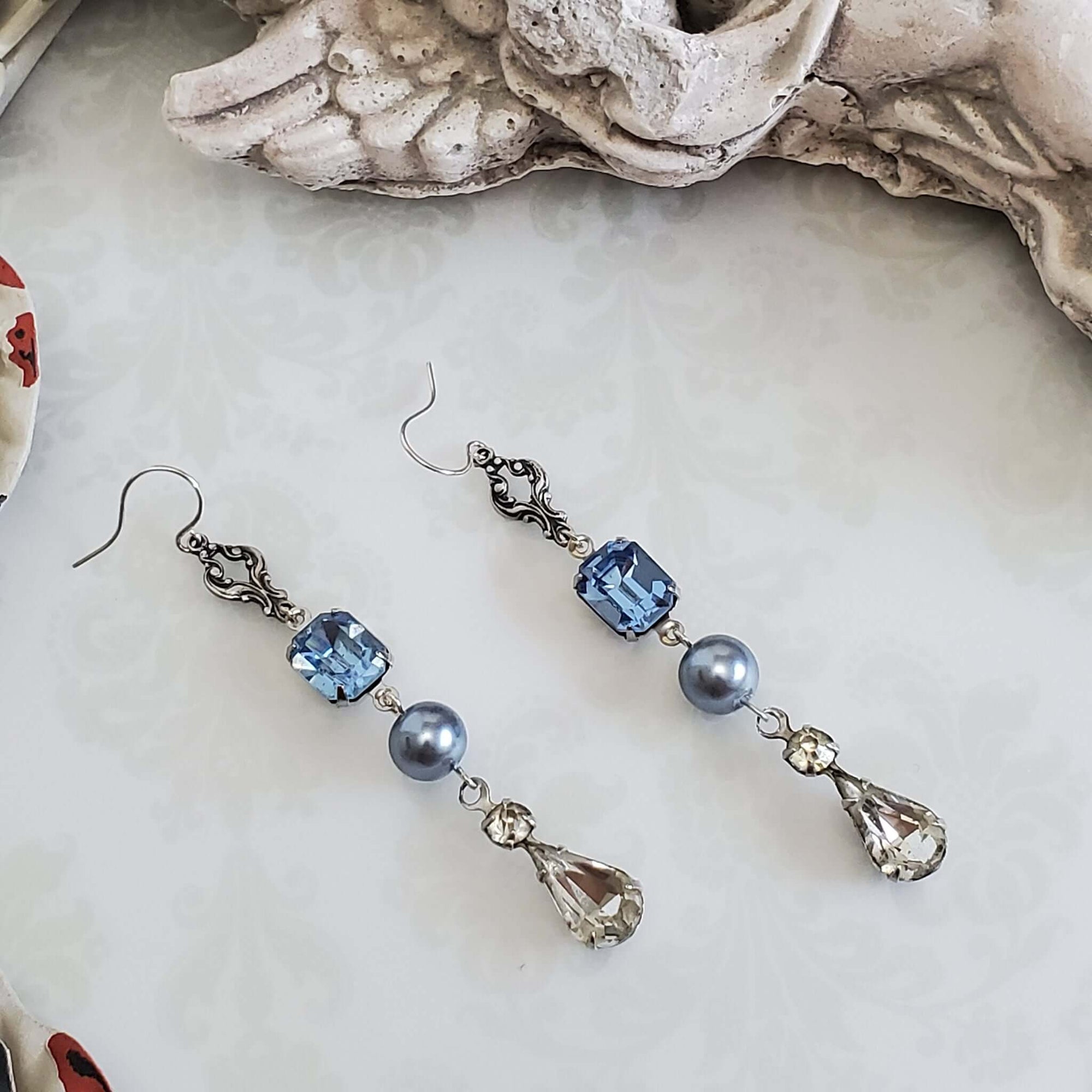 Vintage Blue and Silver Dangle Earrings