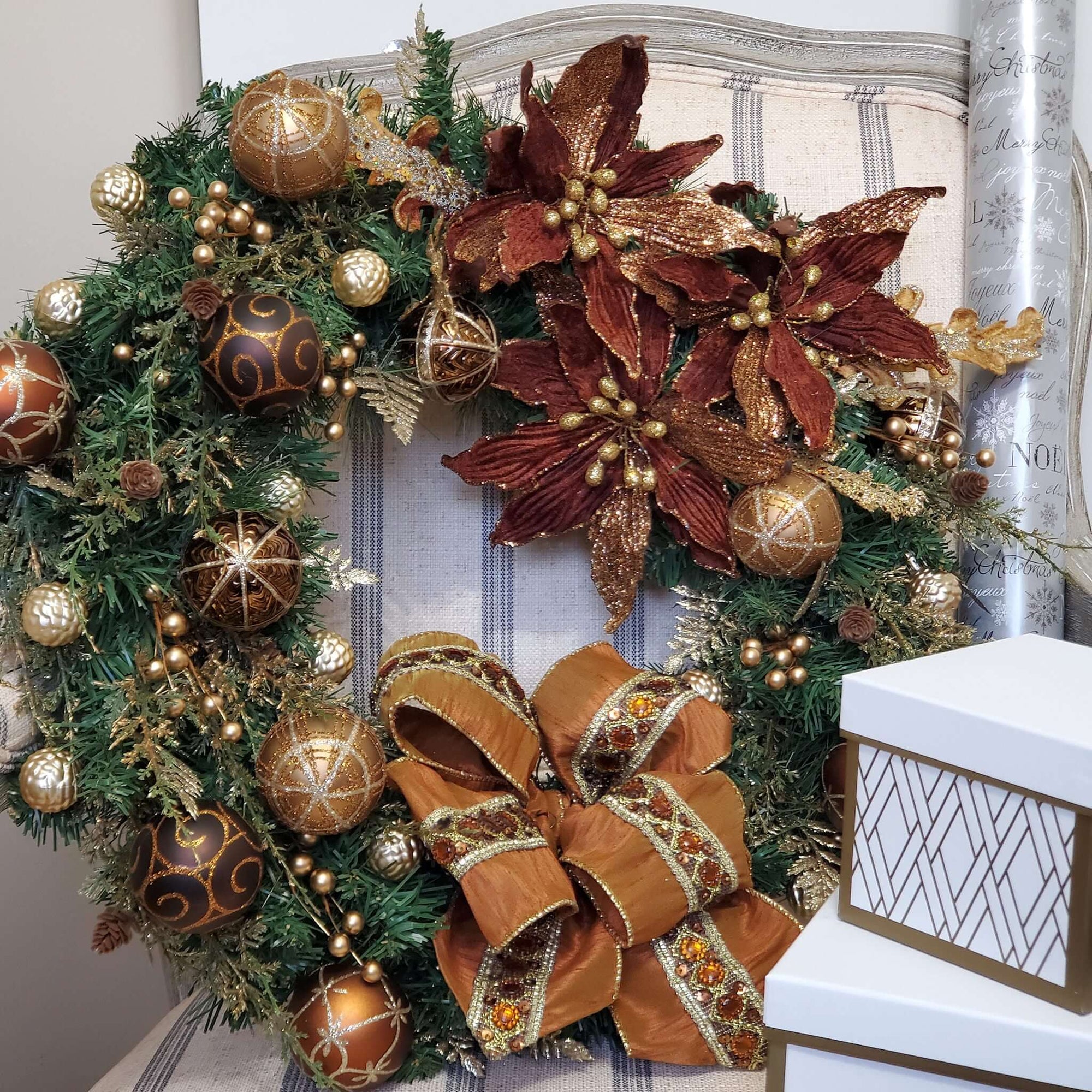 Brown and Gold Christmas Wreath