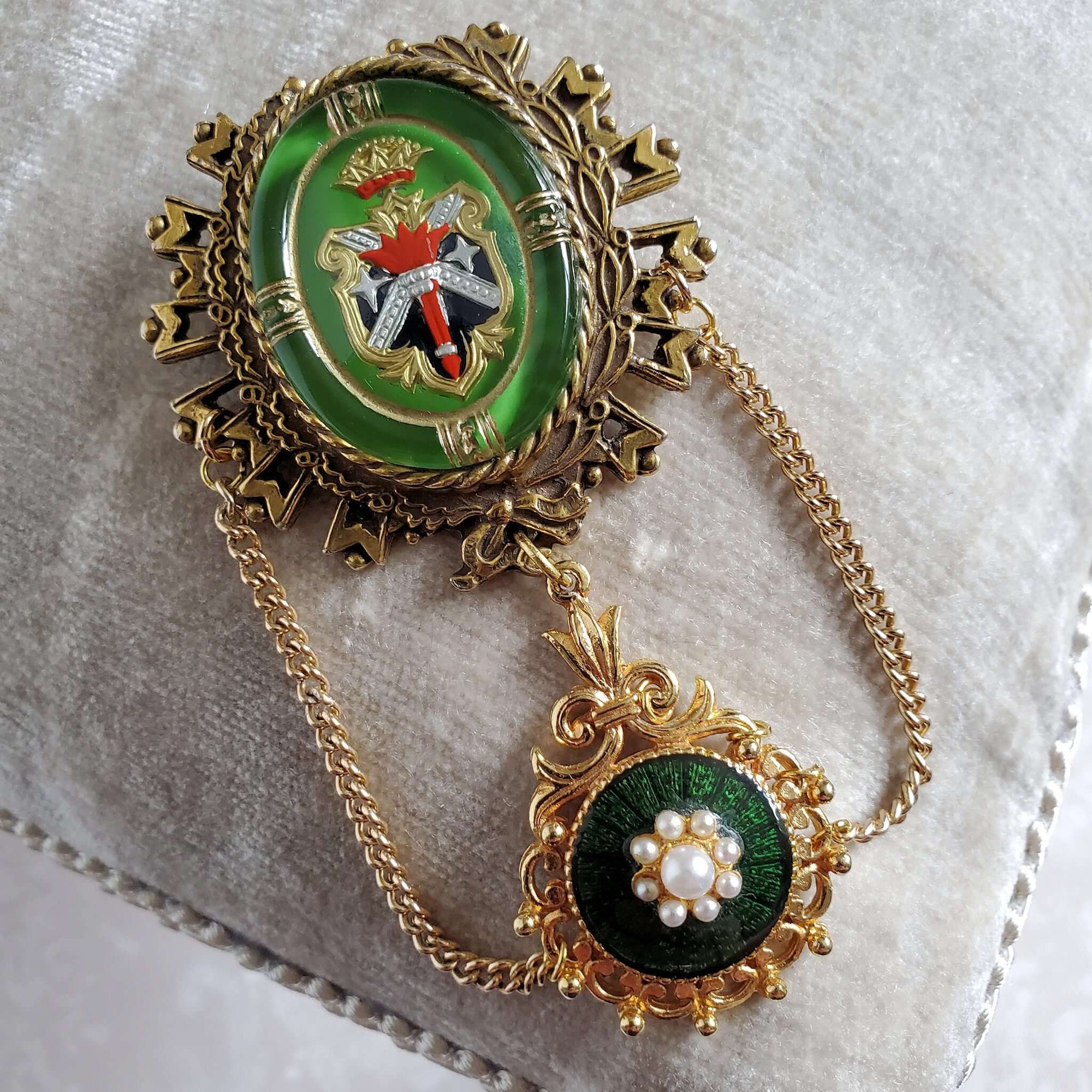 Green and Gold Military Style Brooch