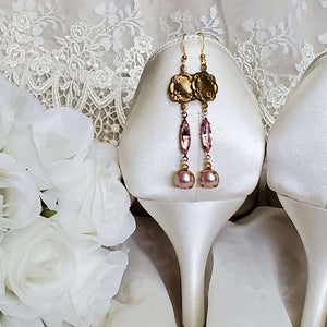 Pink Crystal and Pearl Earrings