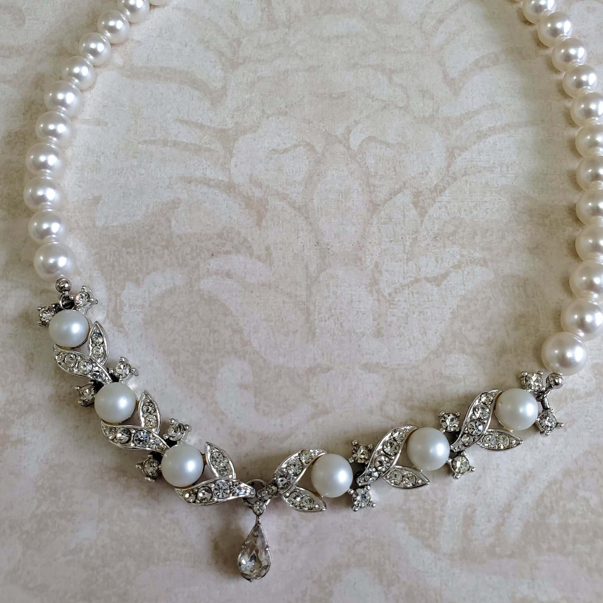 Crystal and Pearl Pendant Necklace