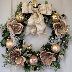 Pink Magnolia Floral Christmas Wreath