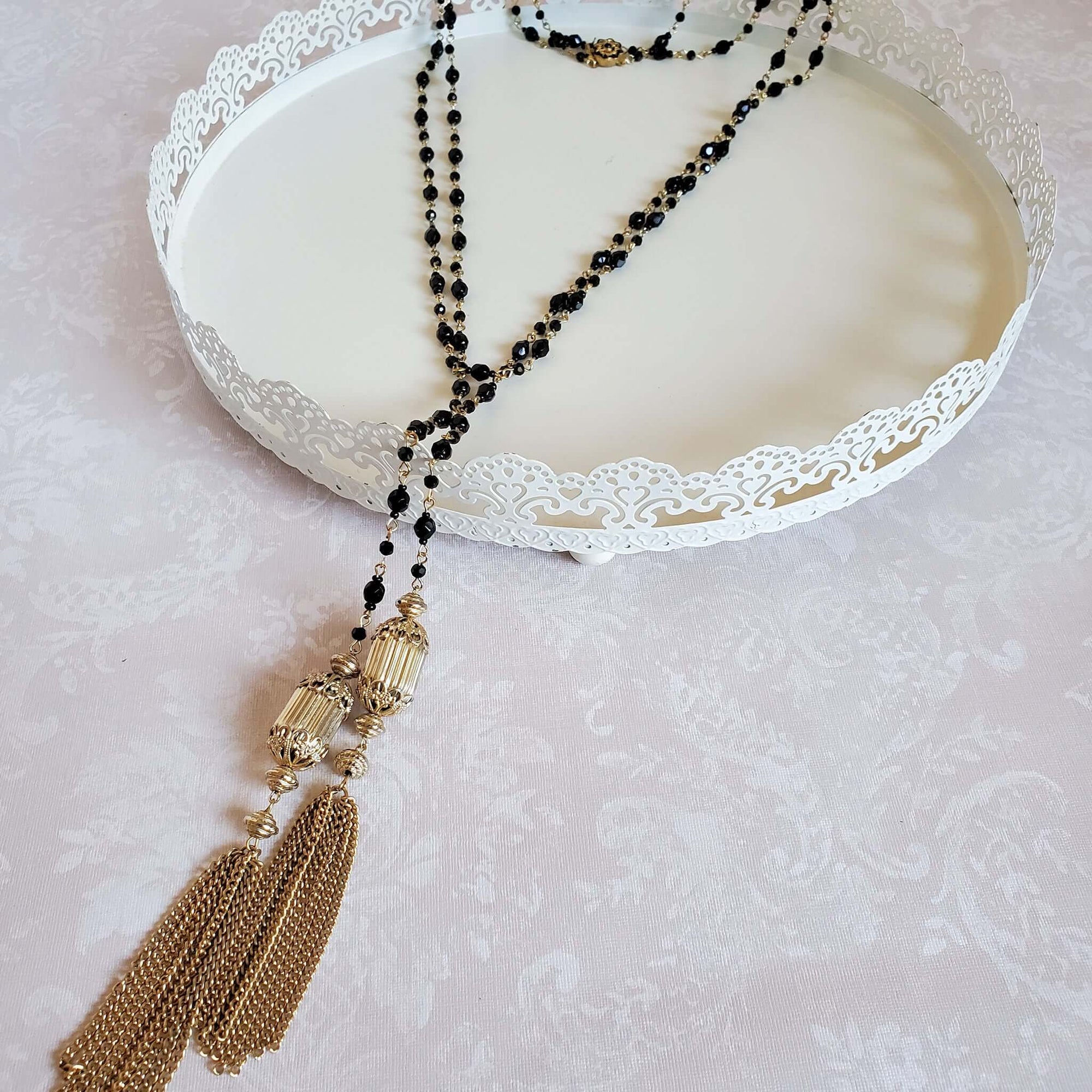 Art Deco Inspired Two Strand Black and Gold Necklace