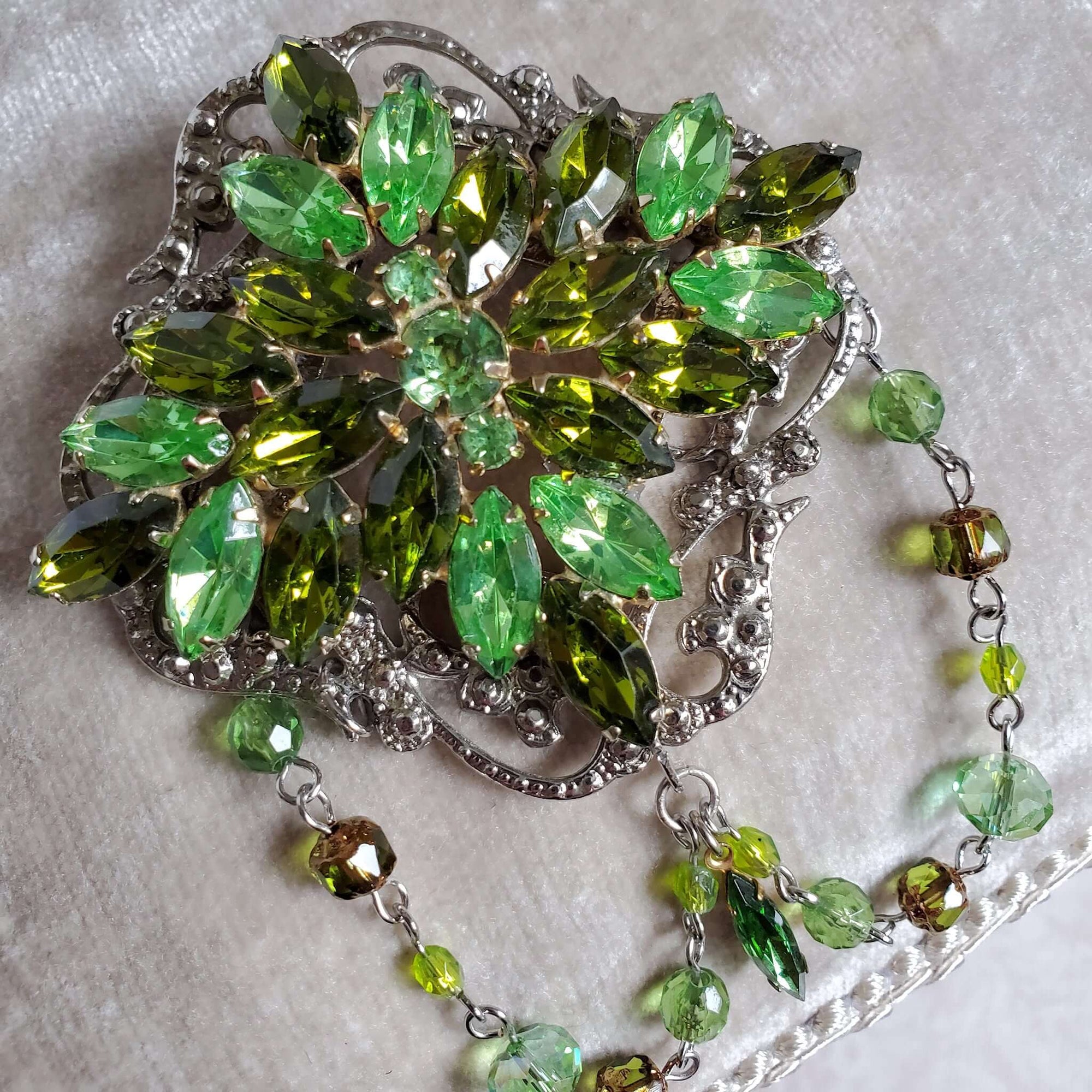Large Green Statement Brooch in Dual Shades of Green