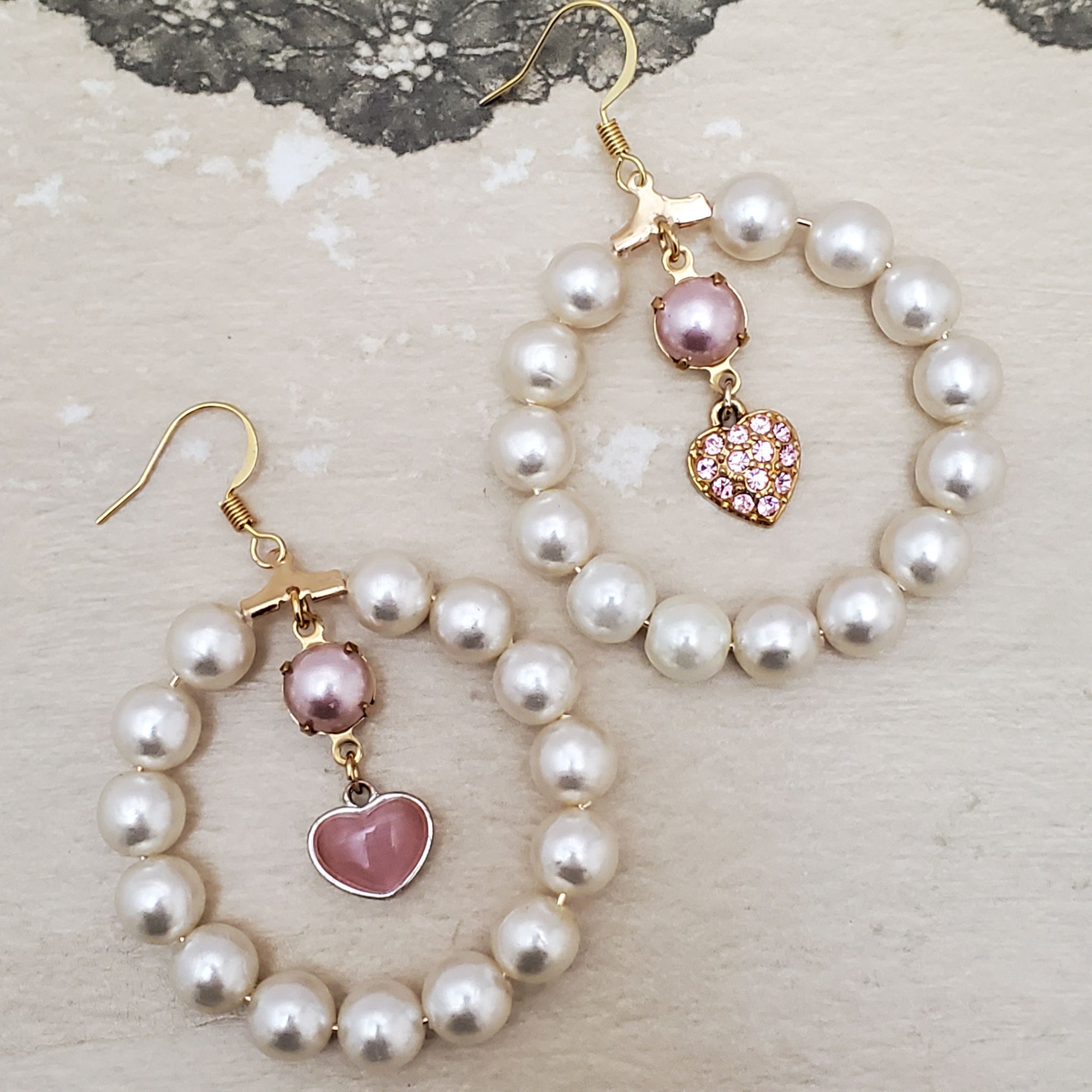 Faux Pearl Hoop Earrings with French Wire Hooks