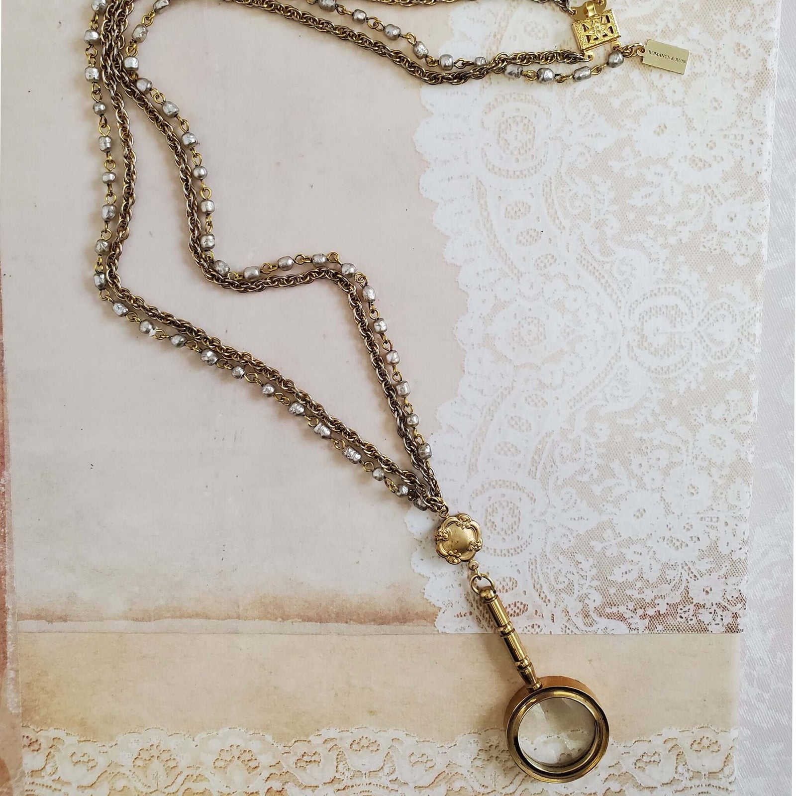1928 Filigree Heart Magnifying Glass Necklace, Women's, Silver