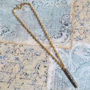 Two Tone Necklace with Silver Rectangular Pendant and Gold-tone Fashion Chain