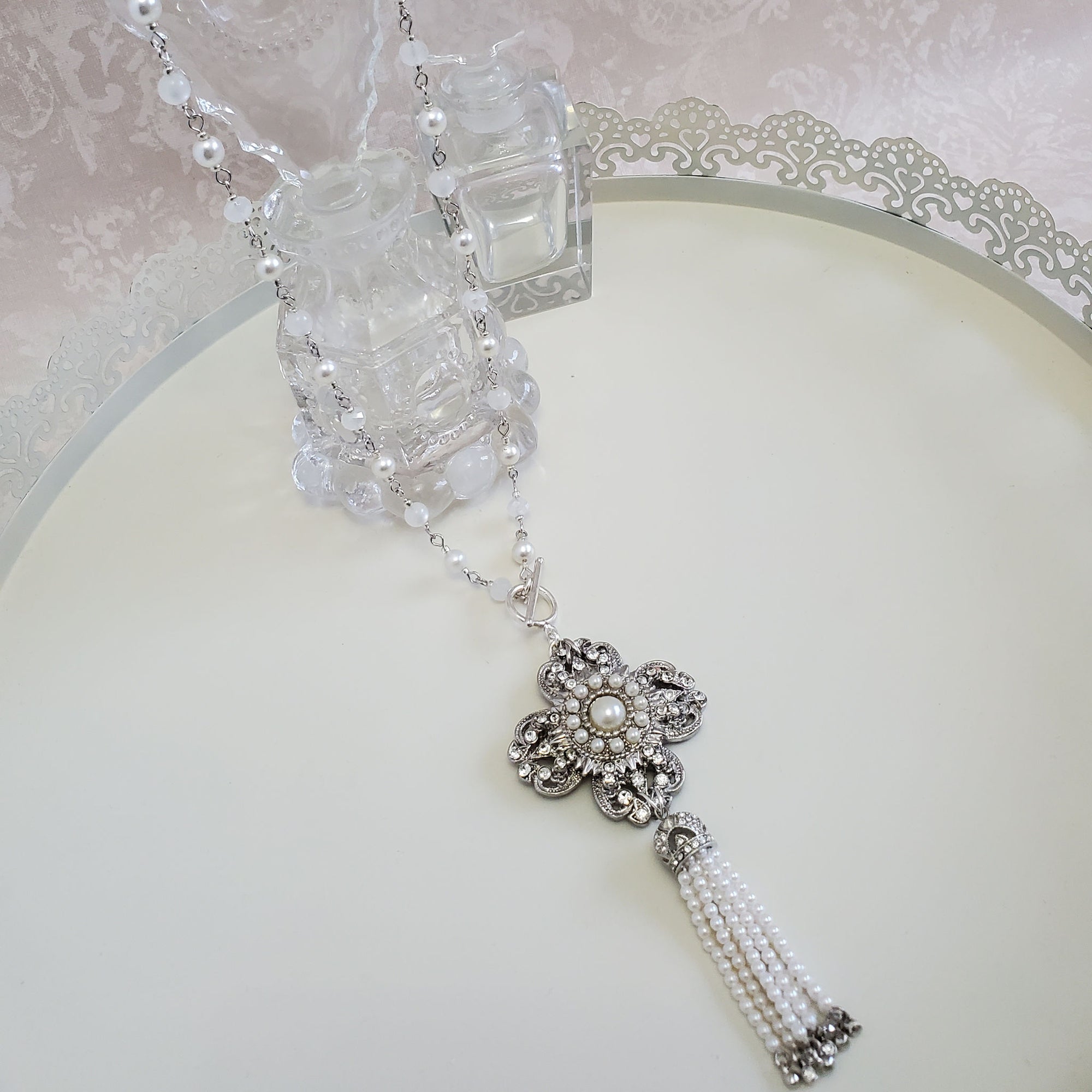 Beaded Necklace with Cross Pendant