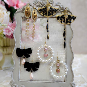 Romantic Pearl Hoop Earrings with Pink Heart Charms