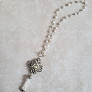 Crystal and Pearl Cross Pendant Necklace