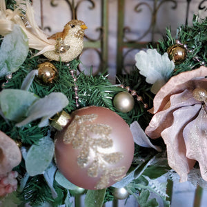 Gold and Ivory Bird perched in the Wreath