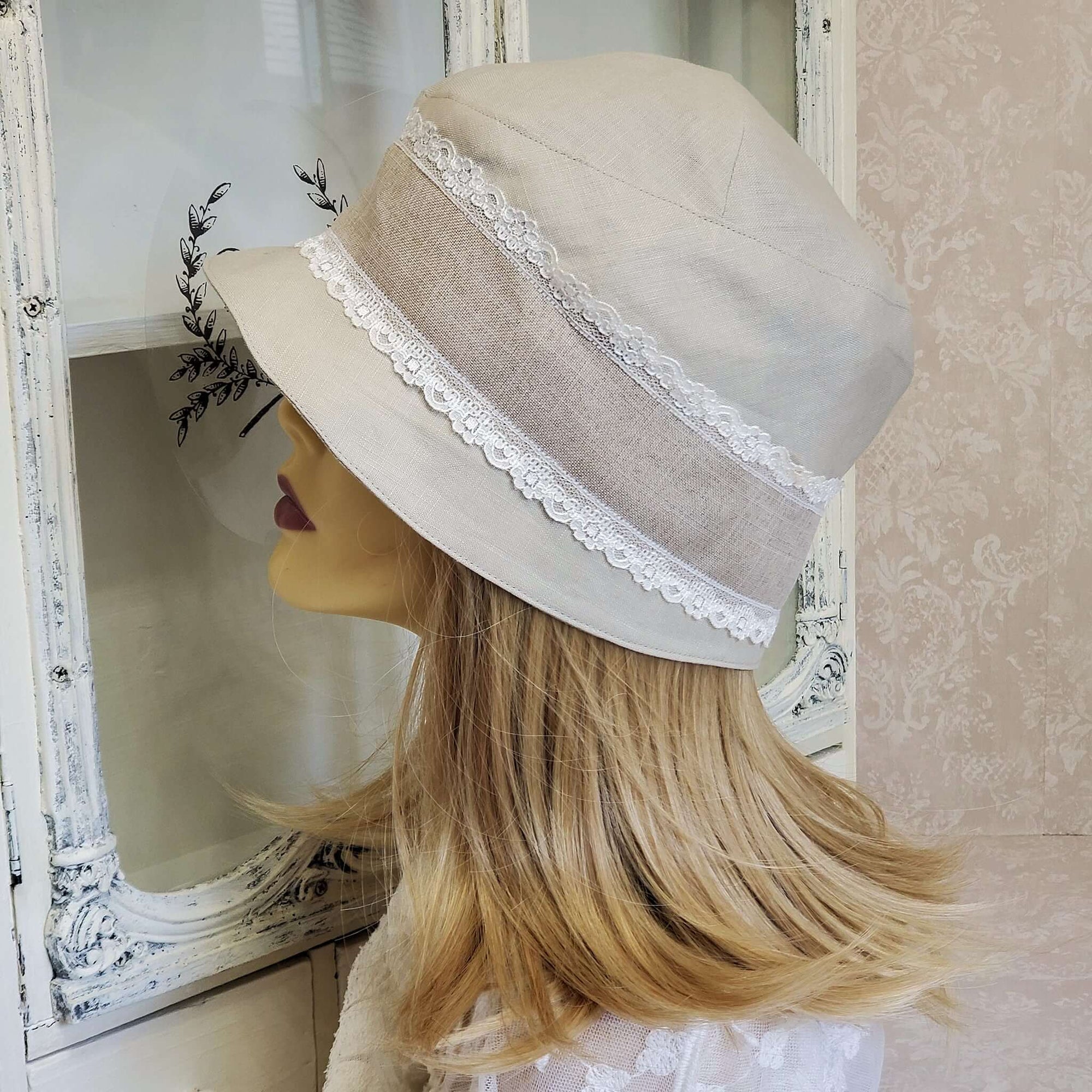Vintage Style Linen Cloche Bucket Hat
