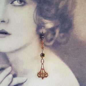 Vintage Art Nouveau Style Brass Drop Earrings