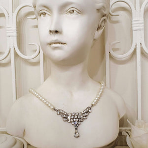 Vintage Rhinestone Pendant and Pearl Necklace