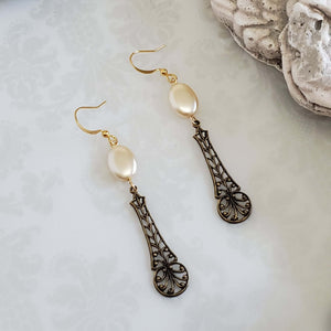 Ivory Pearl Vintage Style Drop Earrings