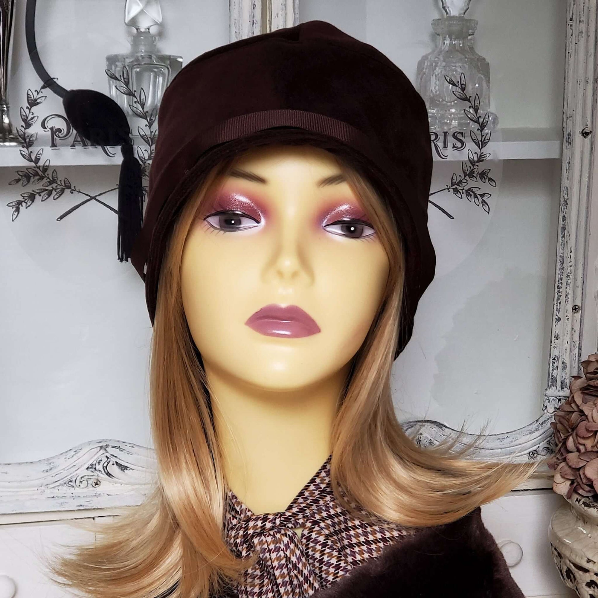 Fall and Winter Brown Velvet Cloche Hat