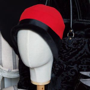 Red and Black Winter Felt Cloche Hat