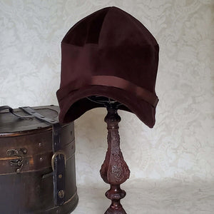 Brown Velvet Cloche Hat with Brown Satin Ribbon Trim