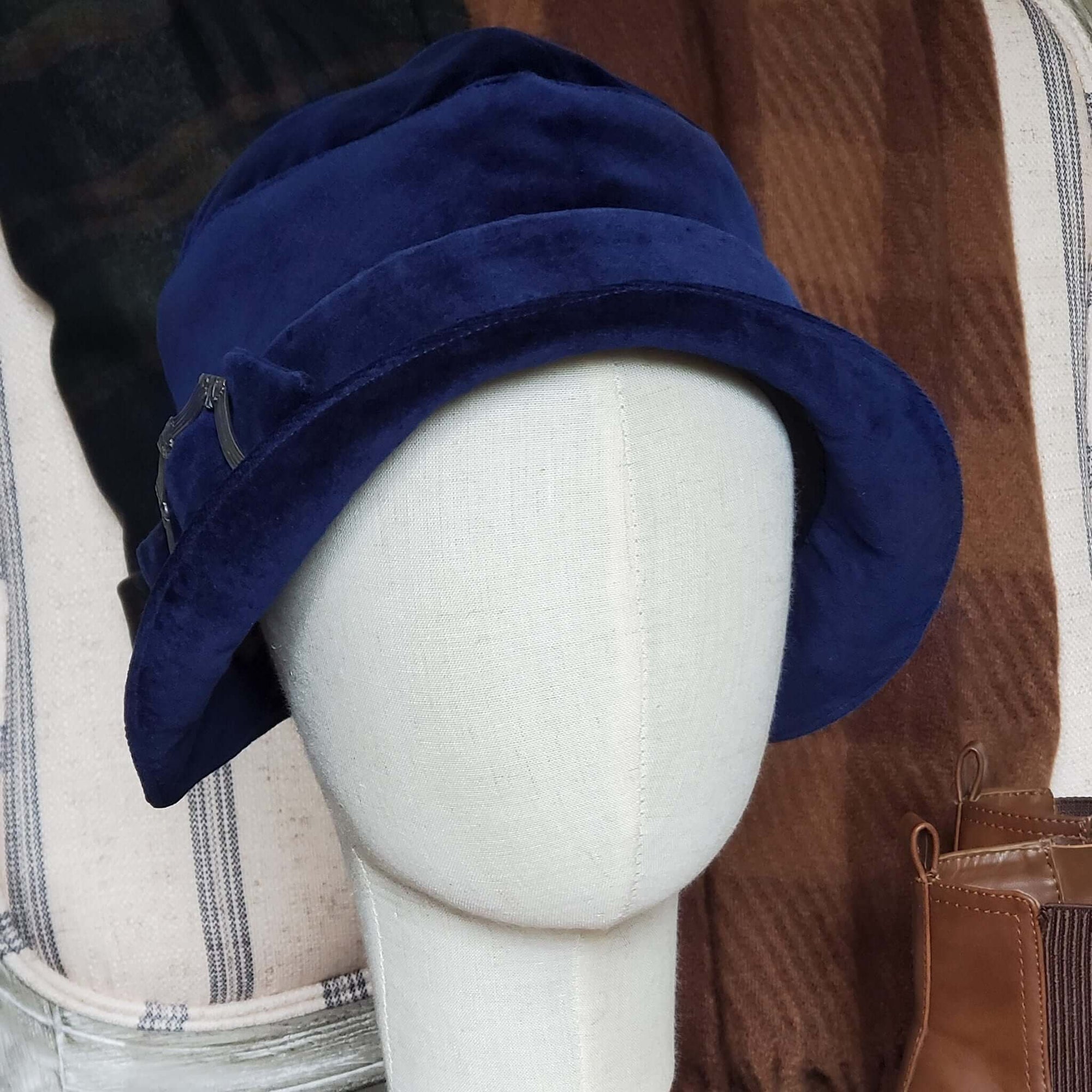 Navy Velvet Fall Cloche Hat