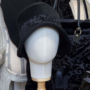 Black Wool Cloche Hat