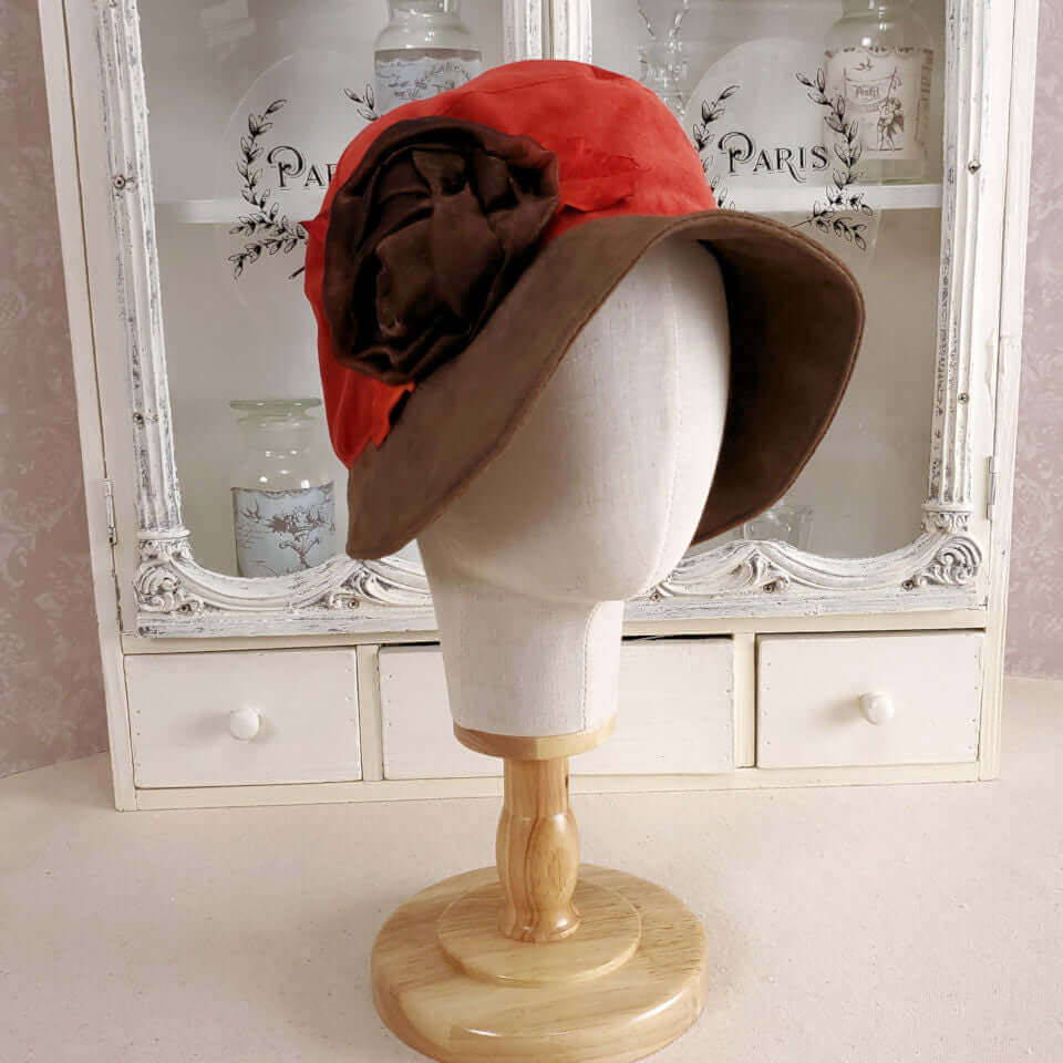 Two Tone Cloche Hat with Floral Detail