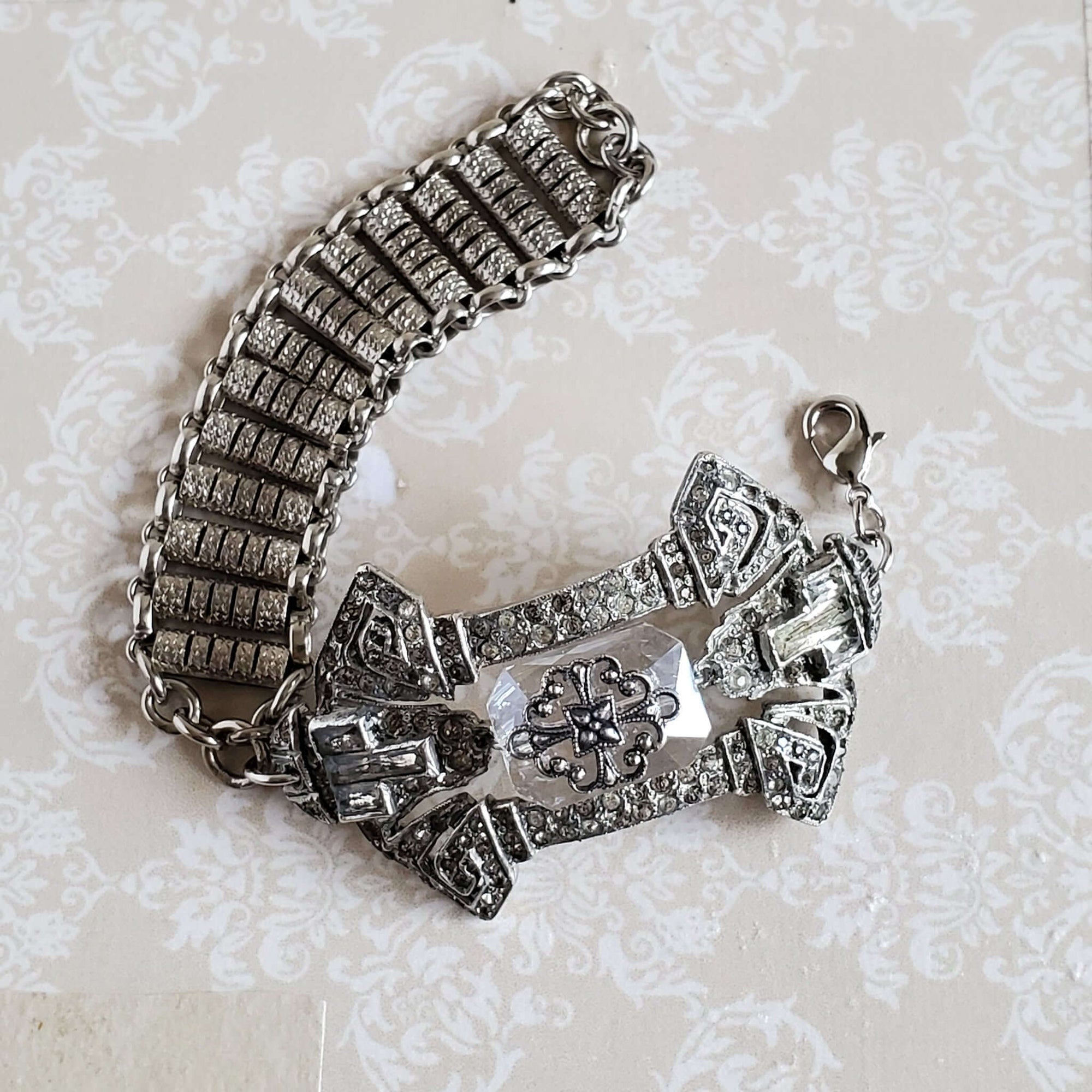 Antique Art Deco Bracelet with an Antique Repurposed Metal Strap Fob 