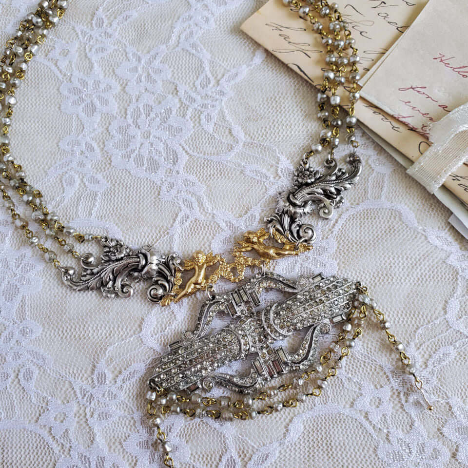 Three Strand Vintage Beaded Necklace