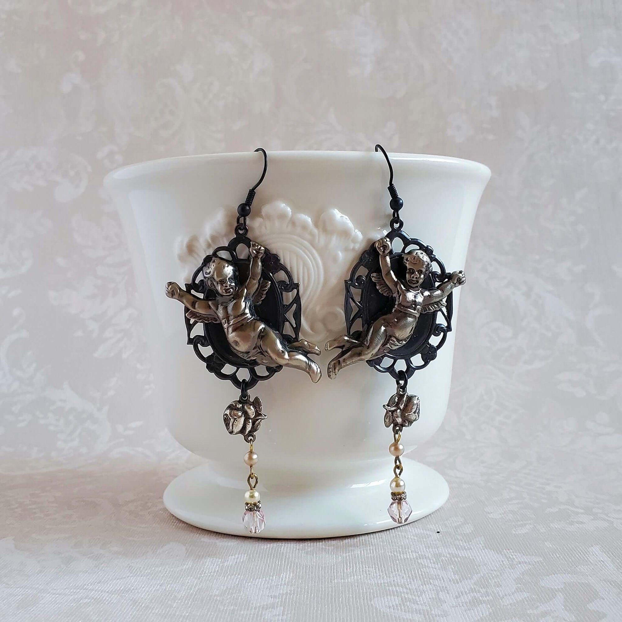 Victorian Style Earrings featuring Cherub Pendant Drops
