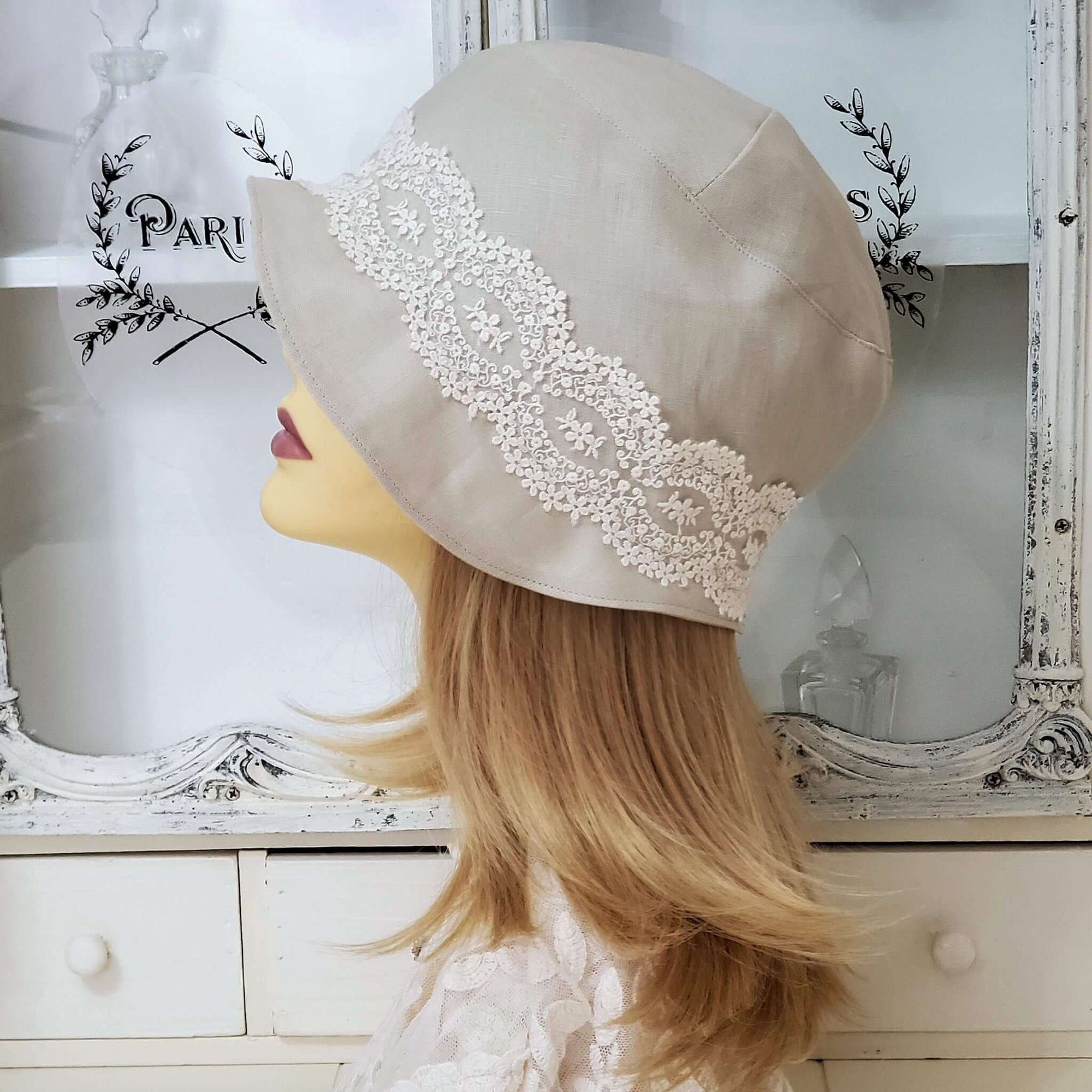 Beige Linen Wedding Hat