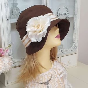 Brown Linen Cloche Hat