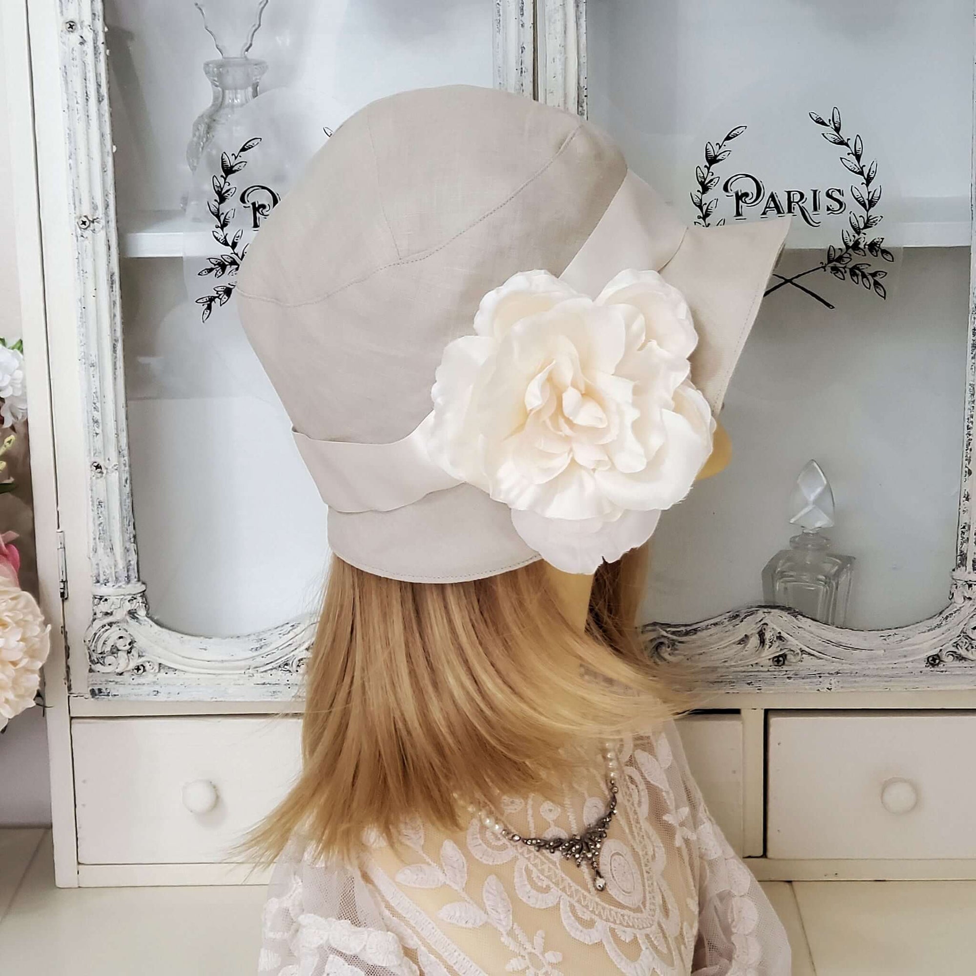 1920s Hat with Ribbon and Flower Trim