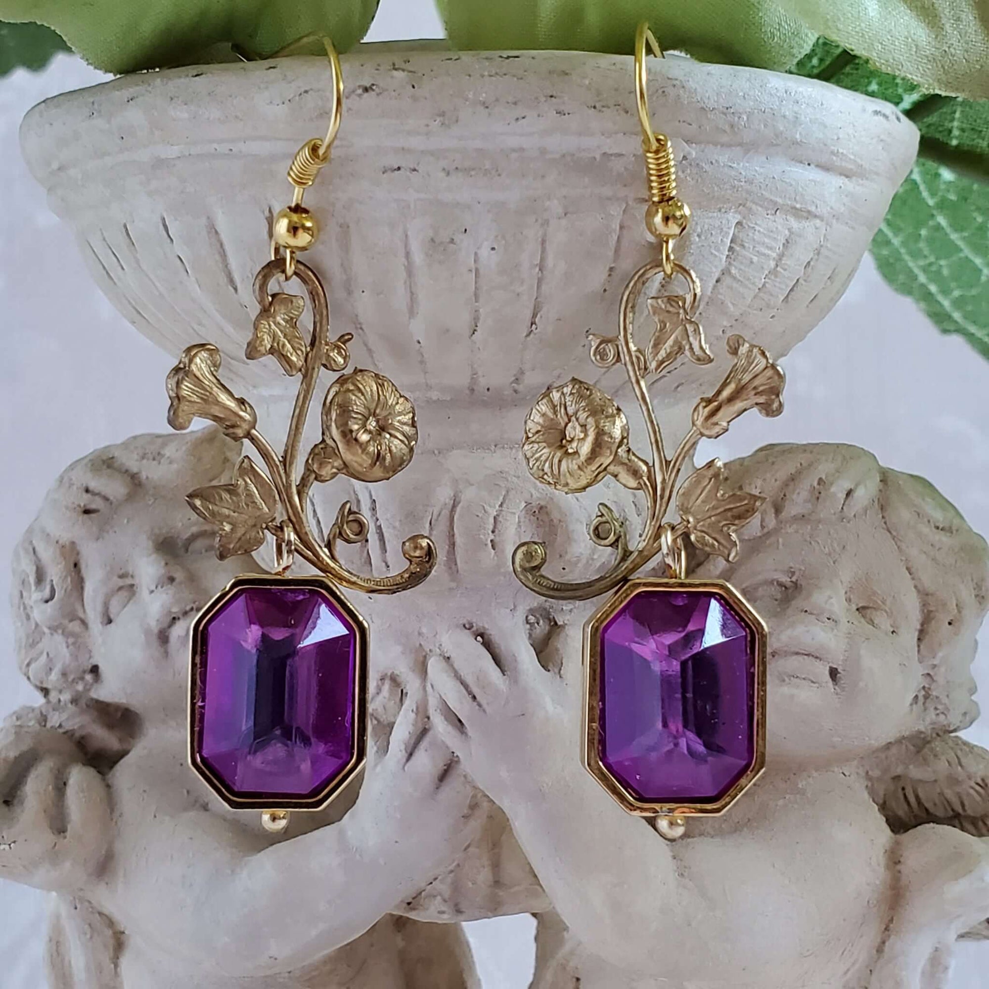 Violet Gemstone Floral Earrings