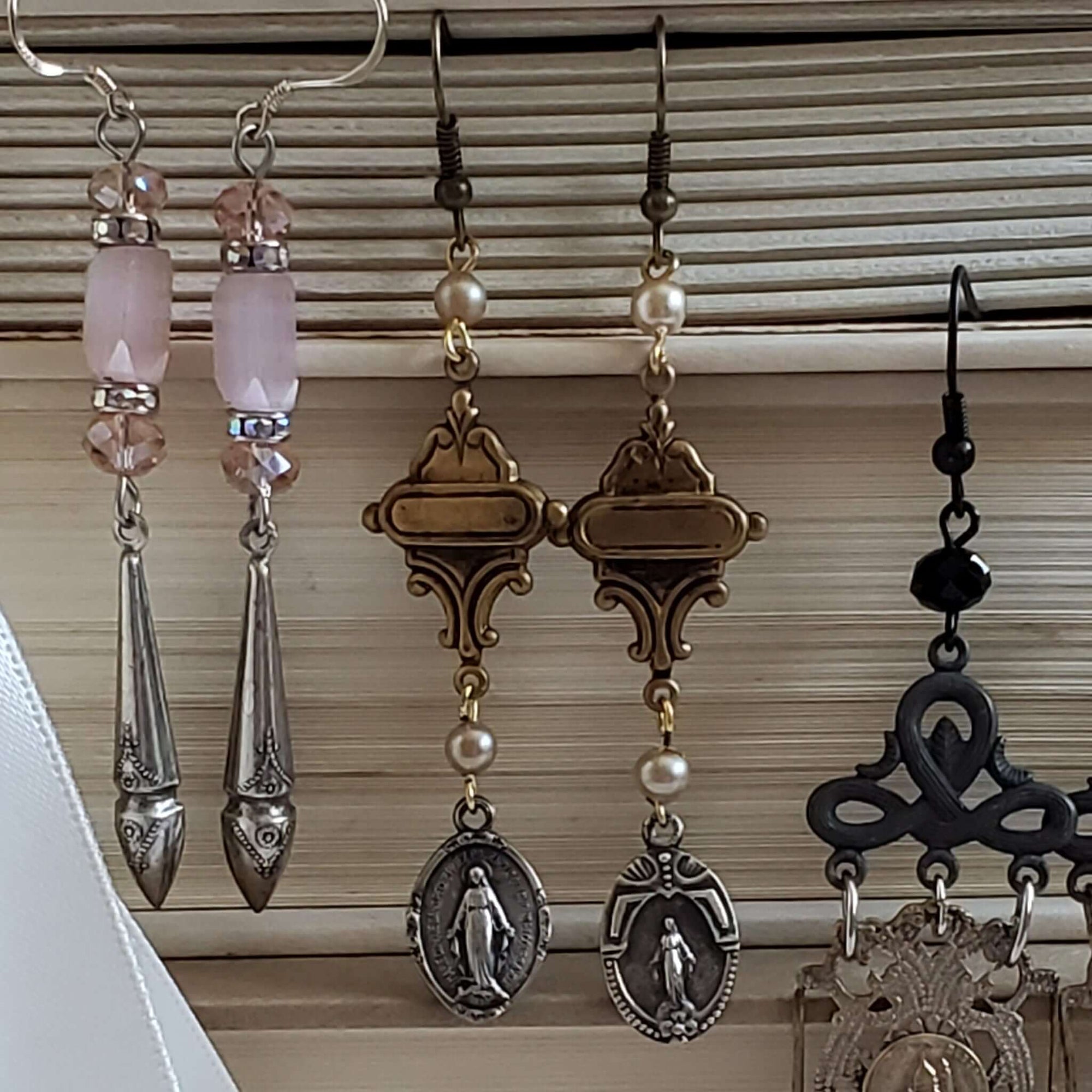 Vintage Rosary Charm Drop Earrings