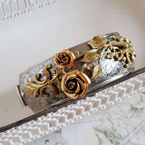 Two Tone Vintage Floral Bangle Bracelet