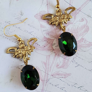 Emerald Green Crystal Gemstone Drop Earrings