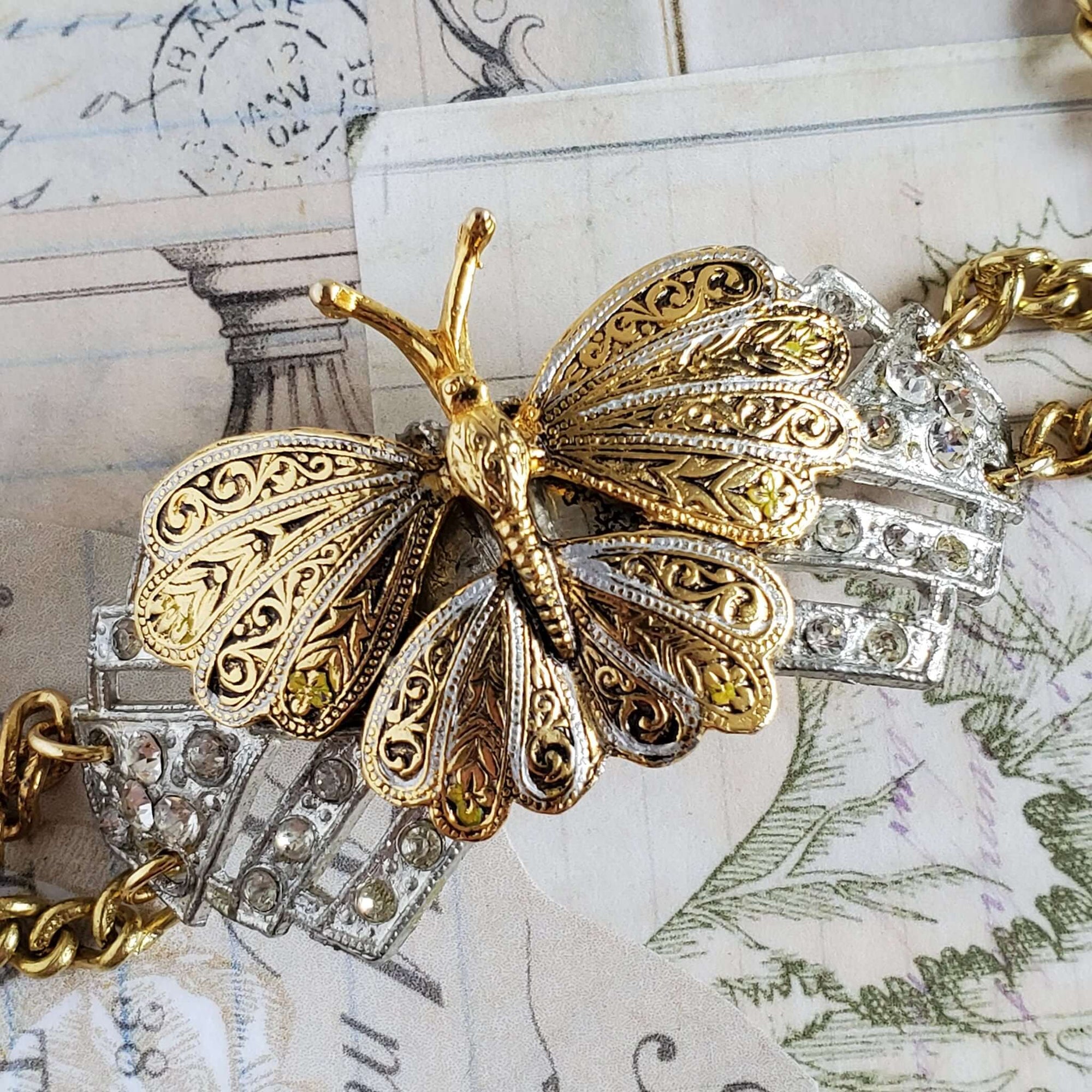 Vintage Damascene Butterfly Pendant