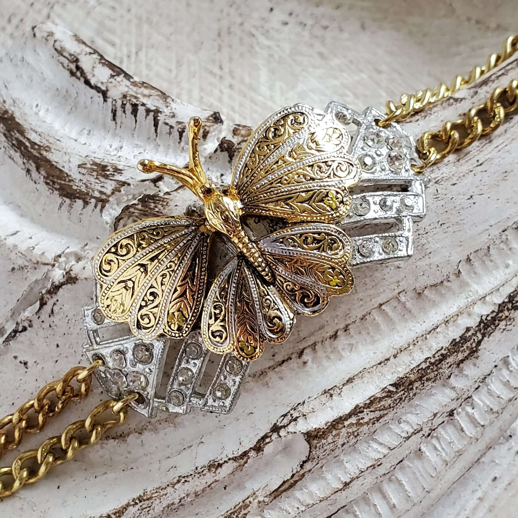 Repurposed Vintage Butterfly Brooch Pendant