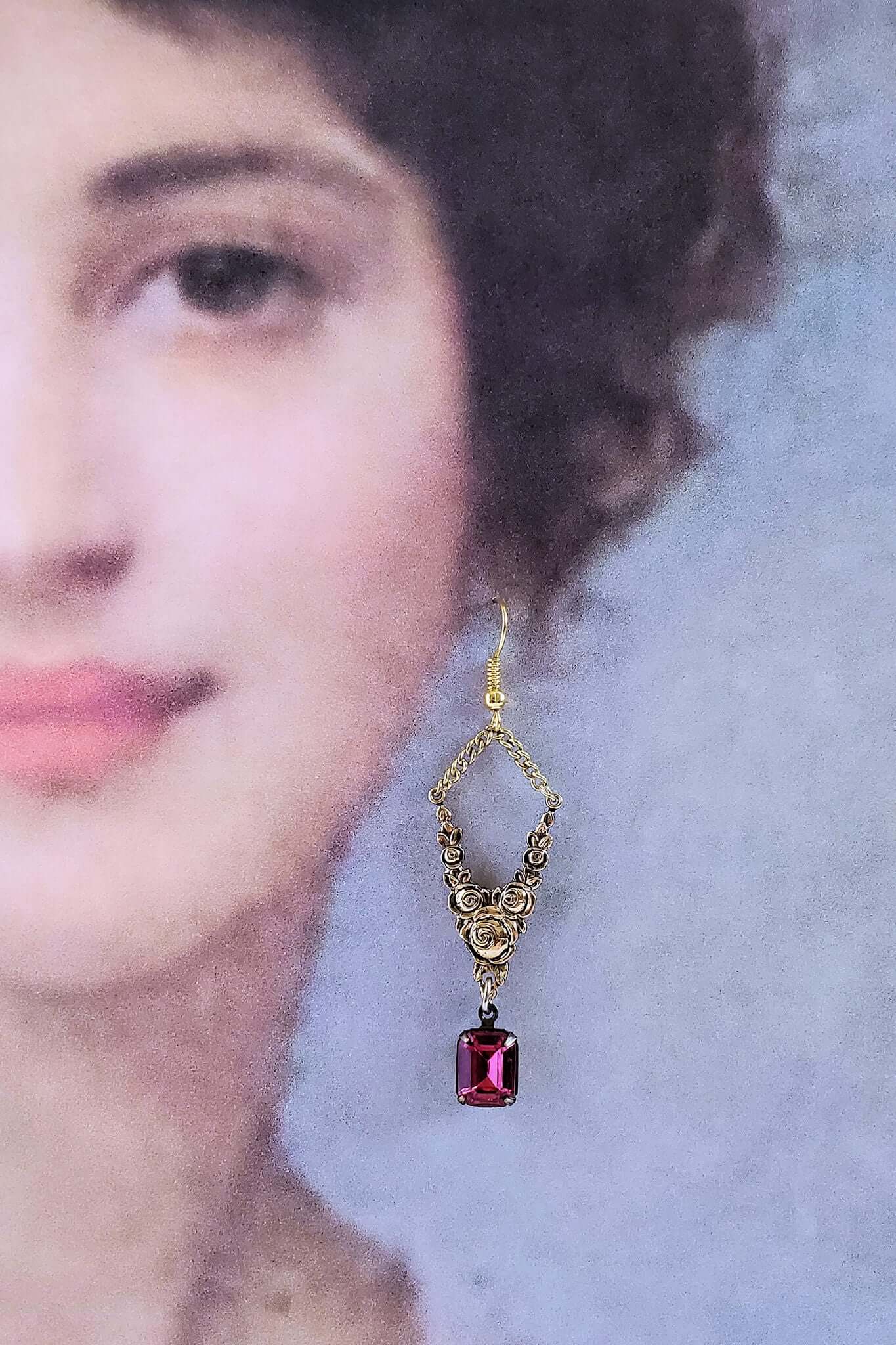 Rectangular Gemstone Drop Earrings