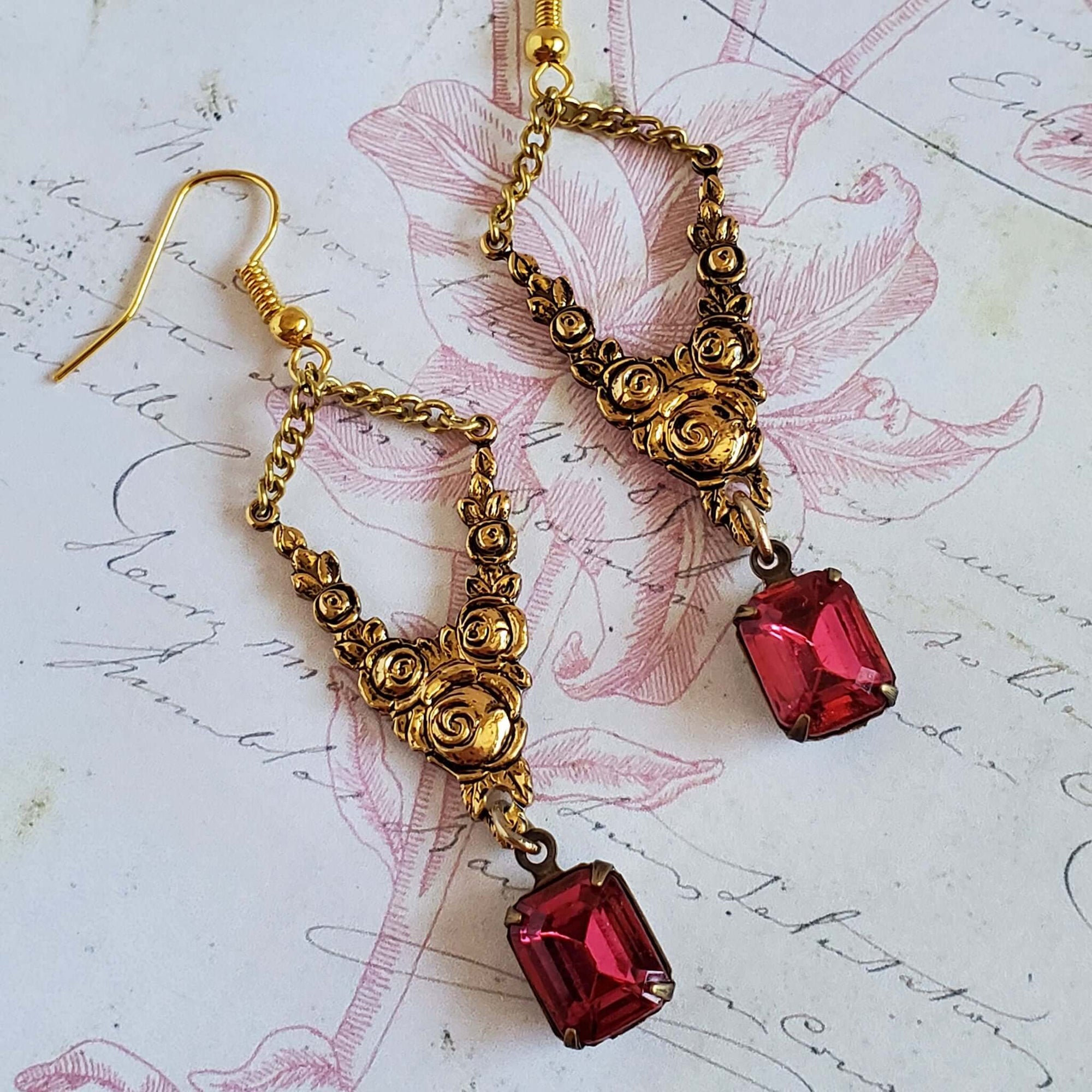 Pink  Crystal Gemstone Drop Earrings