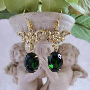 Victorian Style Emerald Green Crystal Earrings