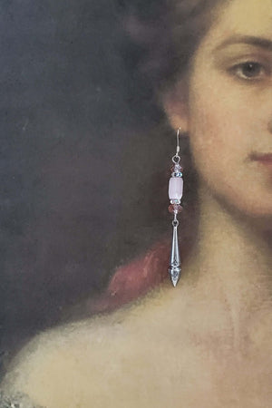 Pink Glass Earrings with Silver Drops