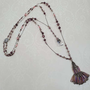 Vintage Two Strand Purple Beaded Necklace