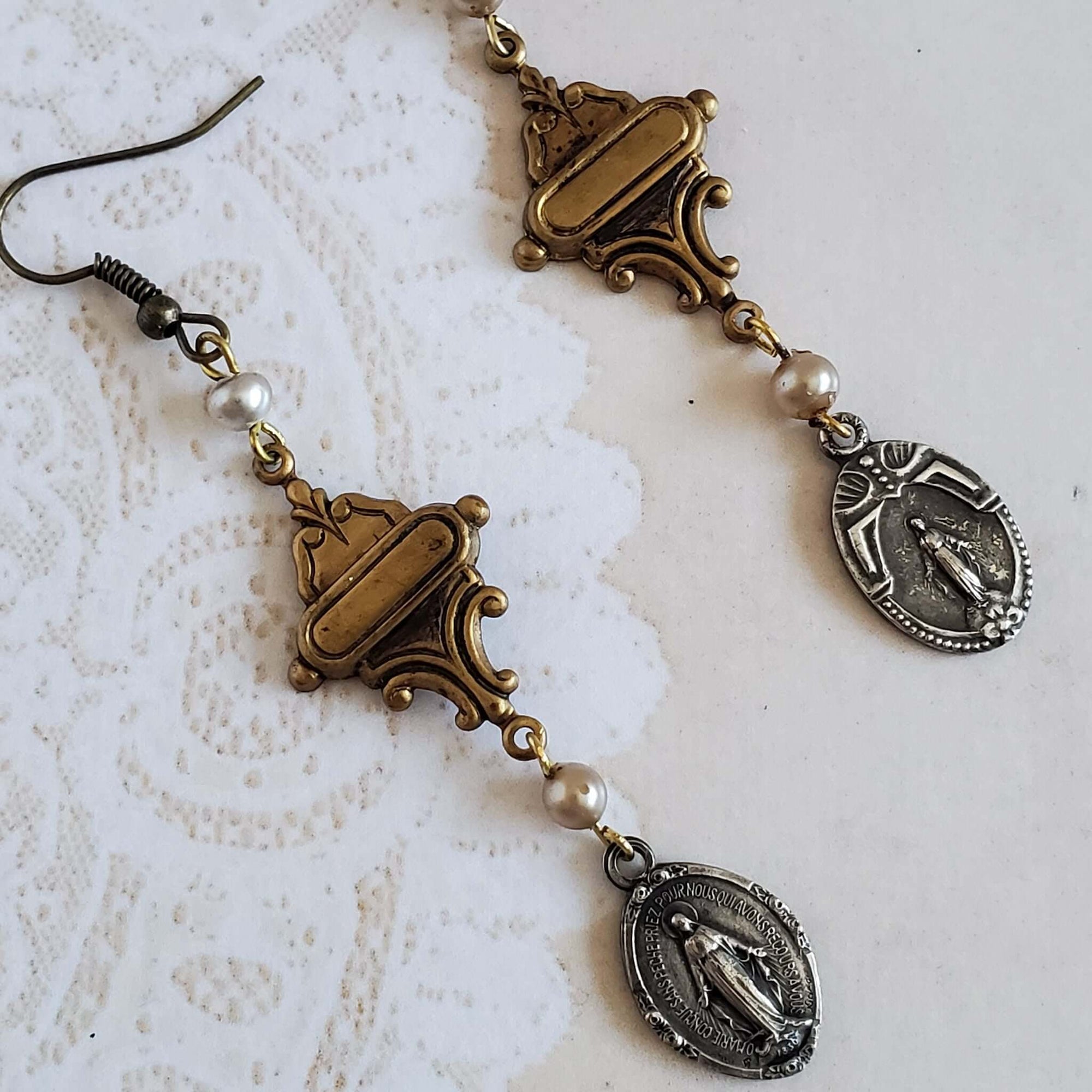 Vintage Rosary Charm Earrings