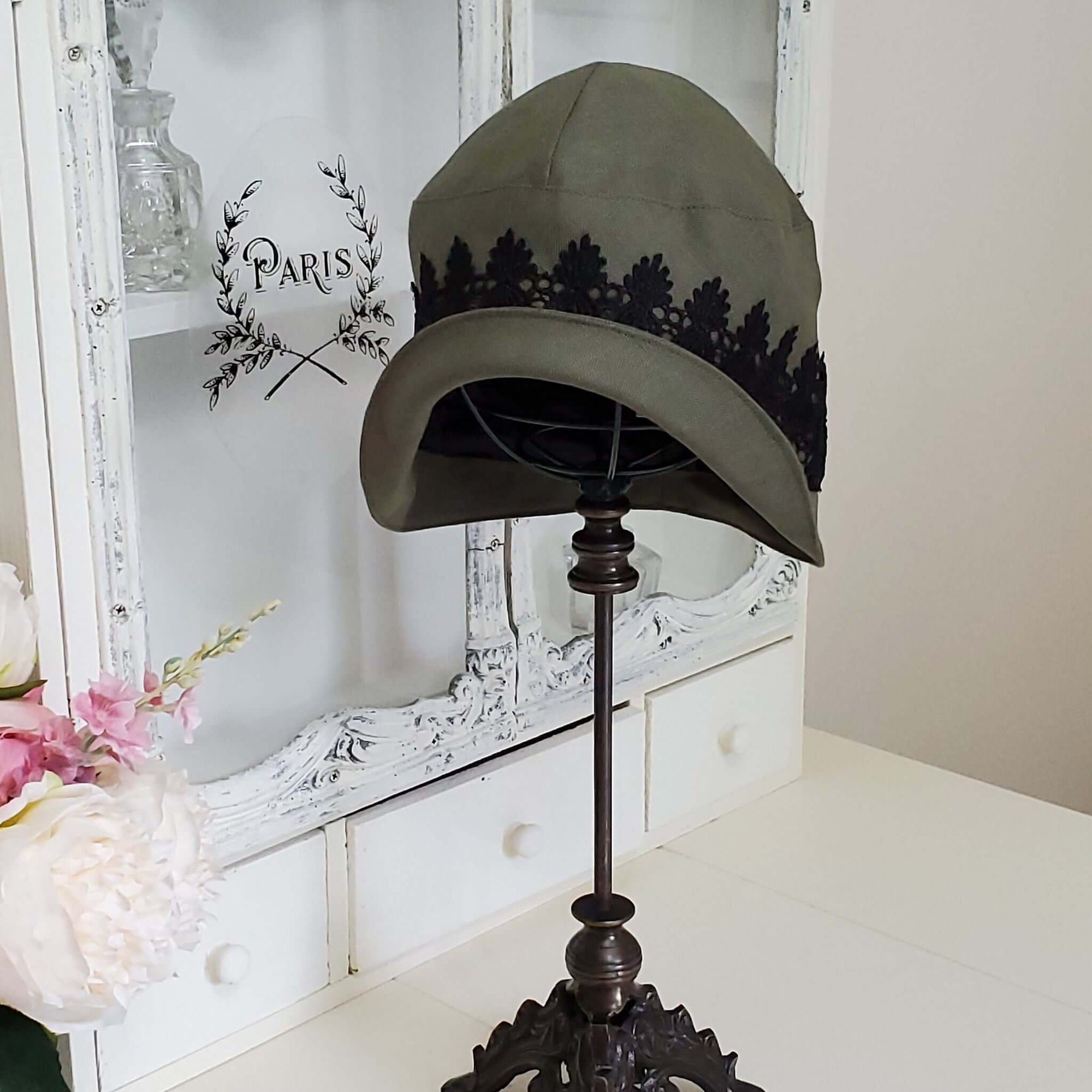 Olive Green Vintage Style Cloche Hat